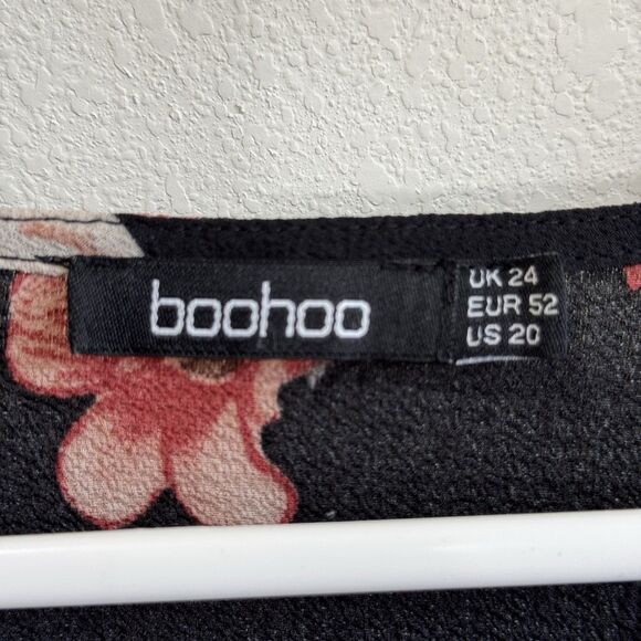 Boohoo Dark Floral Mini Dress Black/Multi tunic Plus Size 2x Witchy Bell Sleeve - Picture 3 of 7